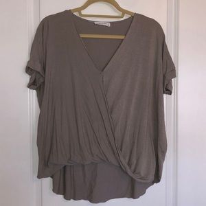 Taupe Cross Front Tee